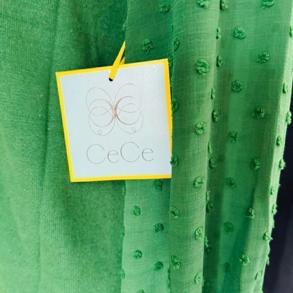 CeCe Clip Dot Sleeve Sweater, Holiday Christmas Party Top, Green, Size Small NWT - Picture 9 of 10